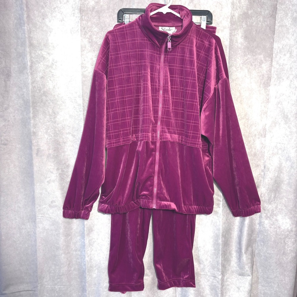 Vintage 90s Y2K Slade Velour Tracksuit Set Women Size Large Magenta Retro